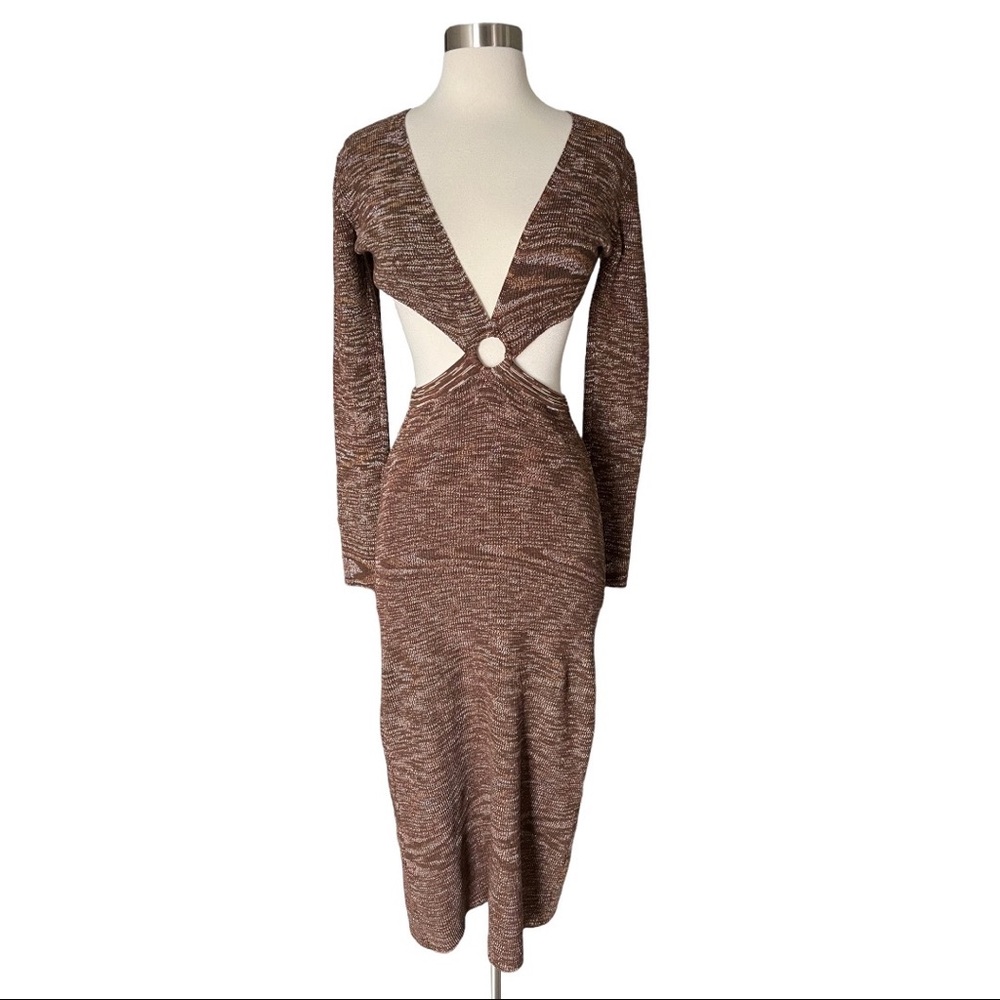 12th Tribe Uproar Mocha Knit Cut Out Midi Dress Brown L